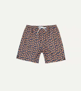 Navy Jumbled Medallion Print Nylon Swim Shorts