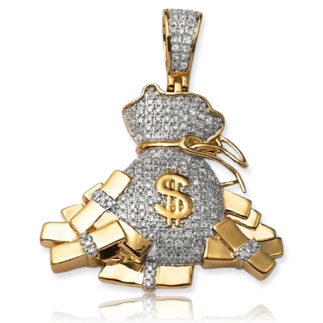 10KY 1.00CTW DIAMOND MONEY BAG PENDANT WITH STACKS