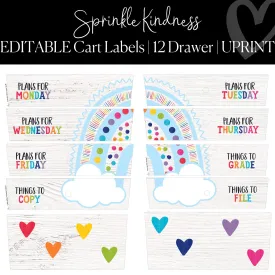 12 Drawer Rolling Cart Labels | Rainbow Classroom Decor | Sprinkle Kindness | UPRINT | Schoolgirl Style