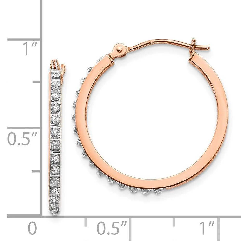 14k Rose Gold Diamond Fascination Round Hinged Hoop Earrings