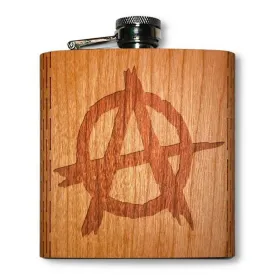 6 oz. Wooden Hip Flask (Anarchy Symbol in American Cherry)