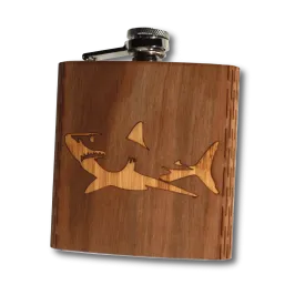 6 oz. Wooden Hip Flask - Great White Shark