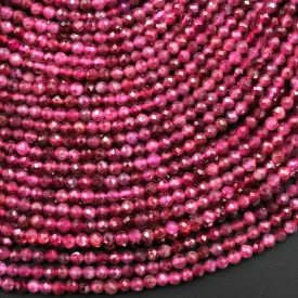 AAA Faceted Natural Red Pink Rubellite Tourmaline 2mm Round Beads Micro Diamond Cut Gemstone 15.5" Strand