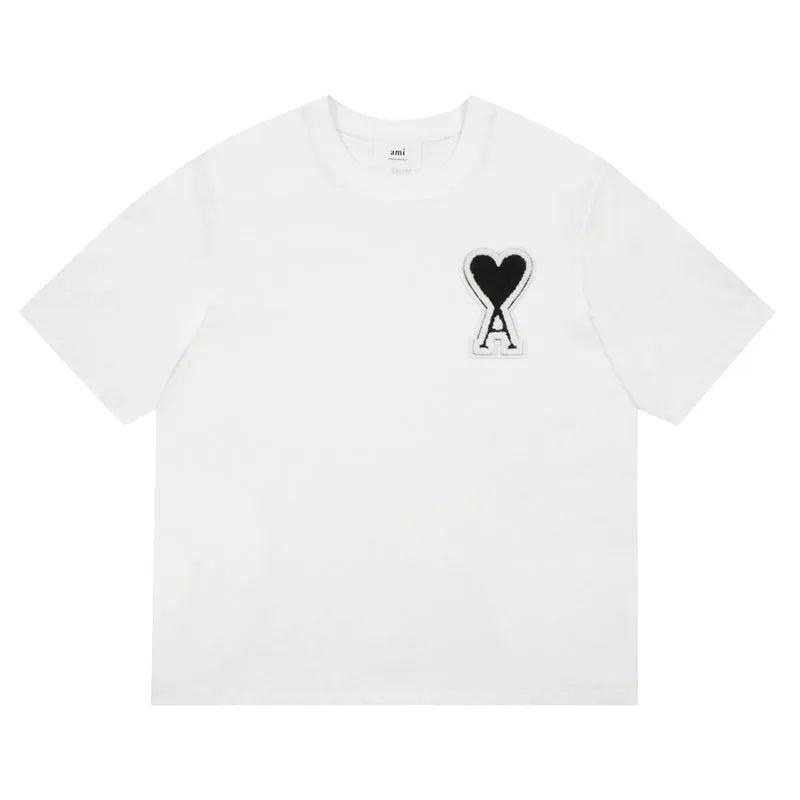 AMI Paris Oversized Logo-Appliquéd Cotton-Jersey T-Shirt White/Black