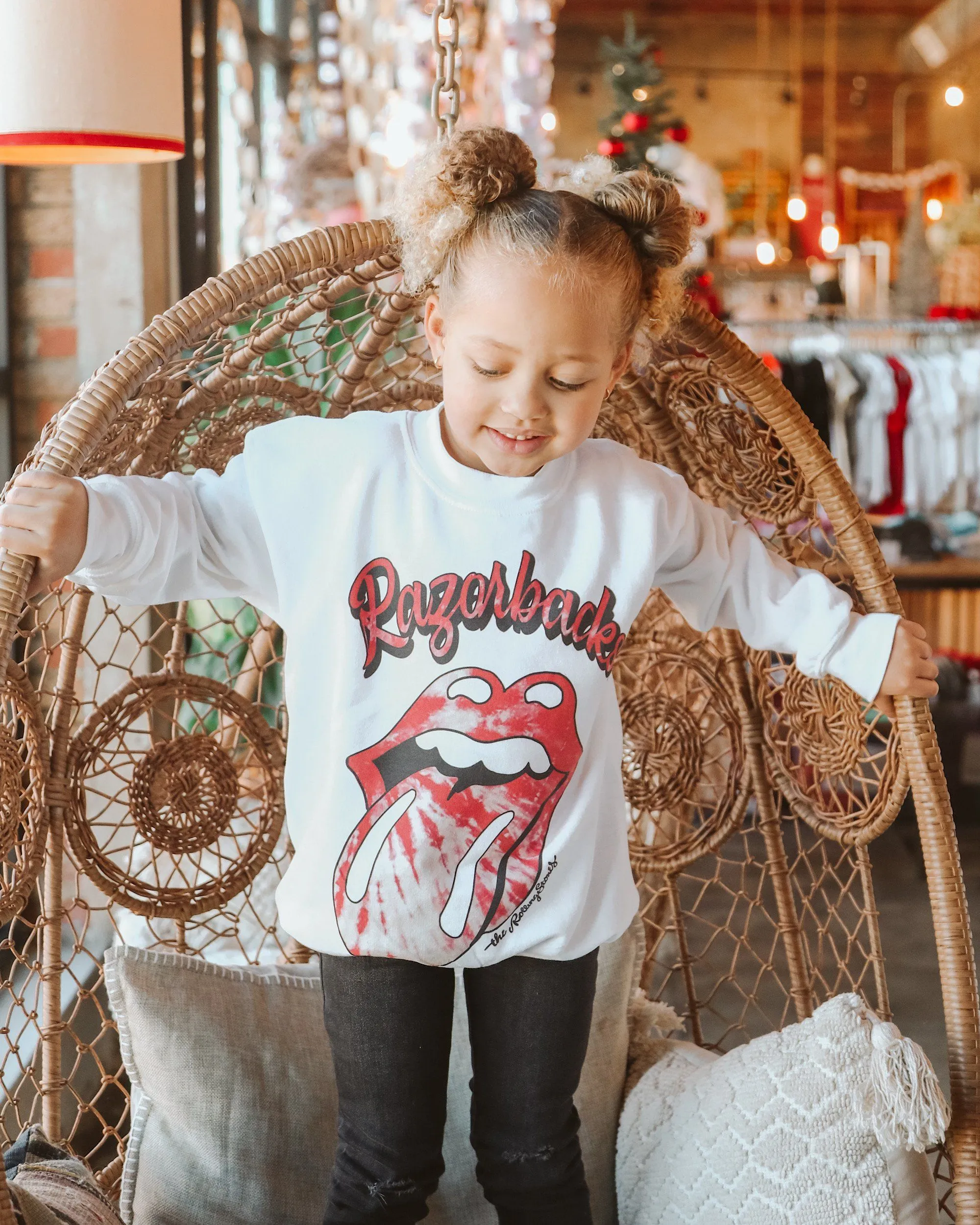 Children's Rolling Stones Razorbacks Tie Dye Lick White Sweatshirt