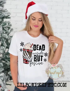 Dead Inside But Festive Leopard Skelli Latte Adult Unisex Tee