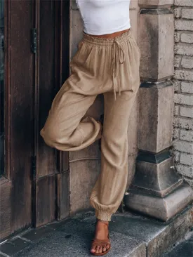 Drawstring Elastic Waist Linen Pants