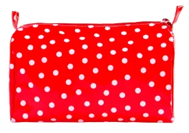 Freckled Sage Oilcloth Travel Bag in White Dots on Red