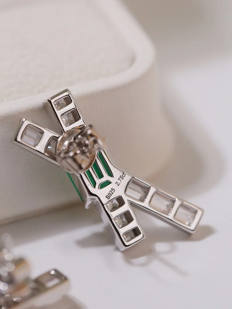 Full Zirconia Emerald Cross Earrings