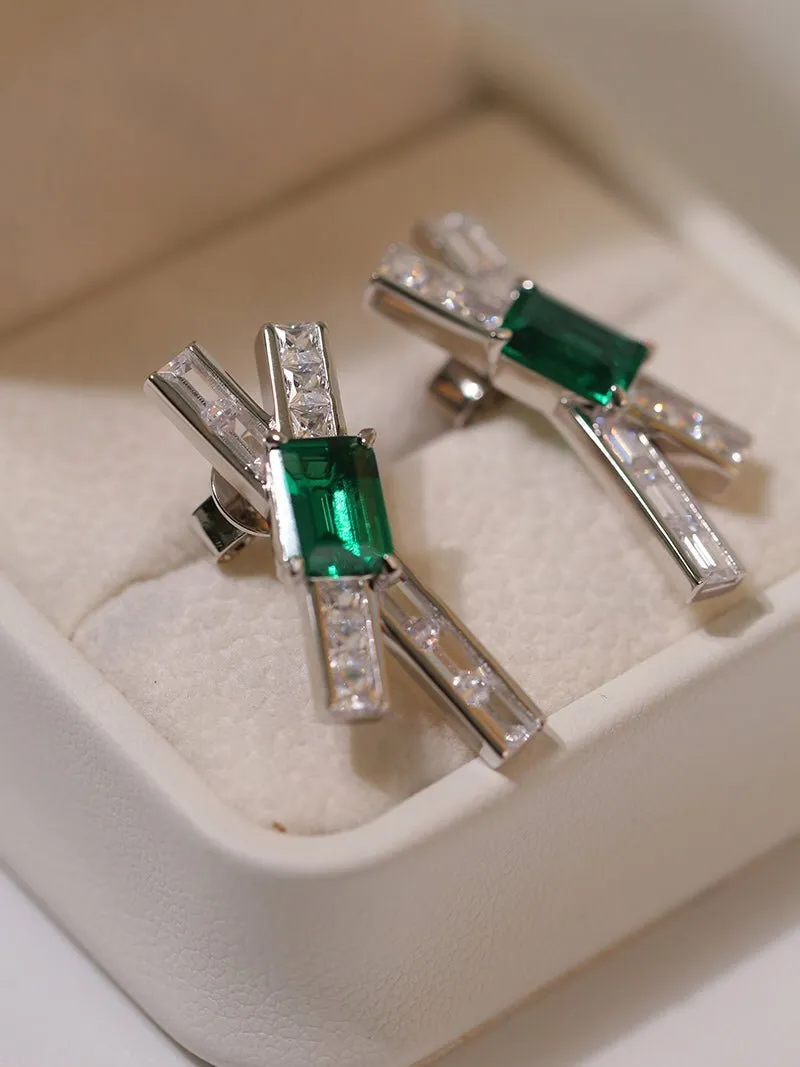 Full Zirconia Emerald Cross Earrings