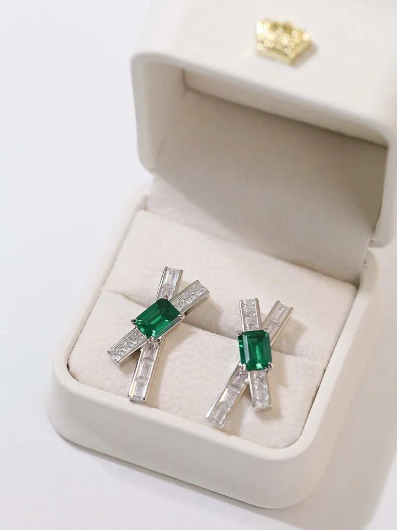 Full Zirconia Emerald Cross Earrings