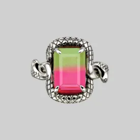 MALICE. Tourmaline CZ Coiled Snake Cocktail Ring - Silver