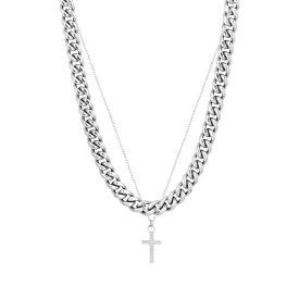 Mini Cross & 8MM Cuban Set - (Silver)