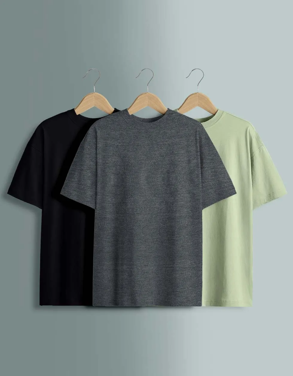 Pack of 3 Oversized Tees: Anthra & Black & Foggreen