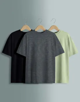 Pack of 3 Oversized Tees: Anthra & Black & Foggreen