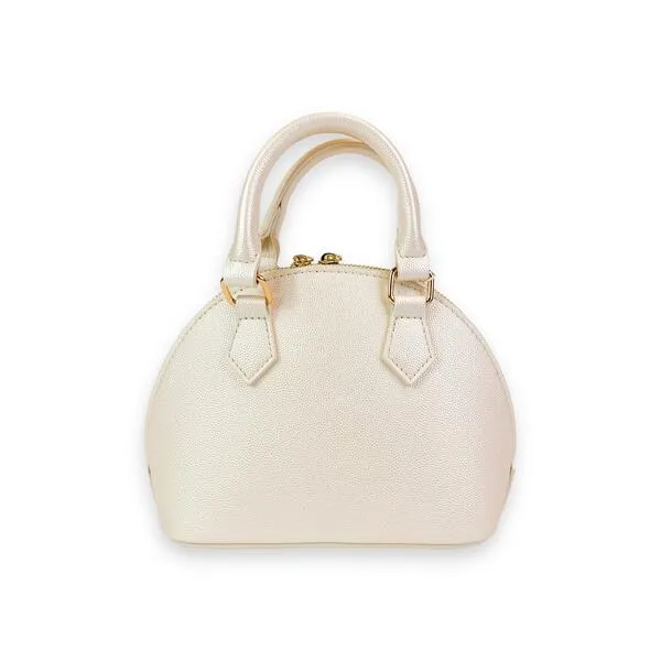 Pearl Studs Cream Leather Satchel Bag