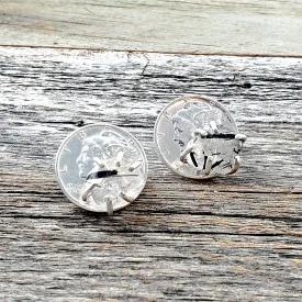 Tourmalinated Quartz Mercury Dime Stud Earrings