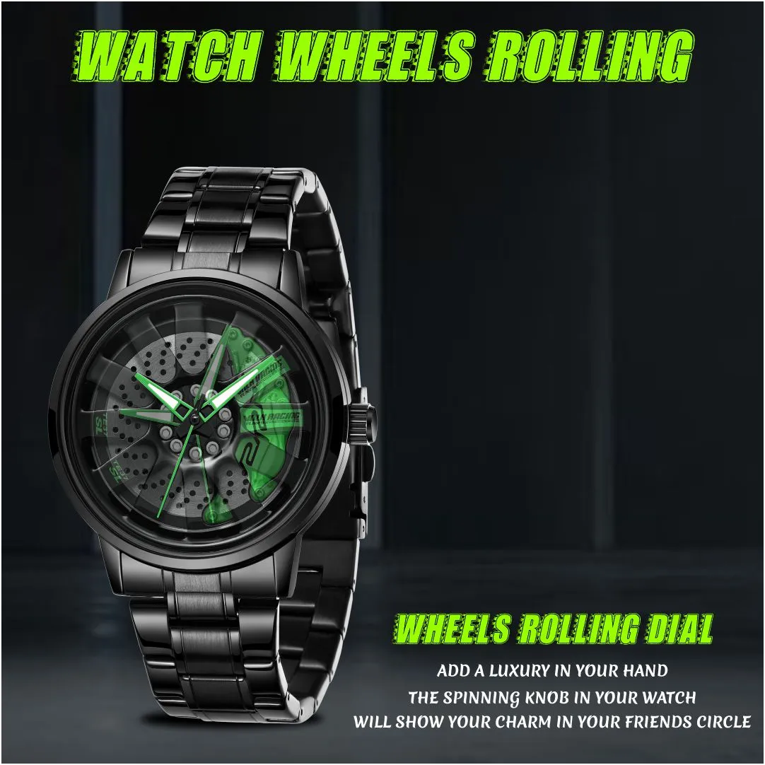 V2A Vortex Wheel Rolling Series Men’s Analog Watch Open Dial Watch – Car Wheel-Inspired Design, Hollow Out Elegance Casual Watch for Men | Gift for Men