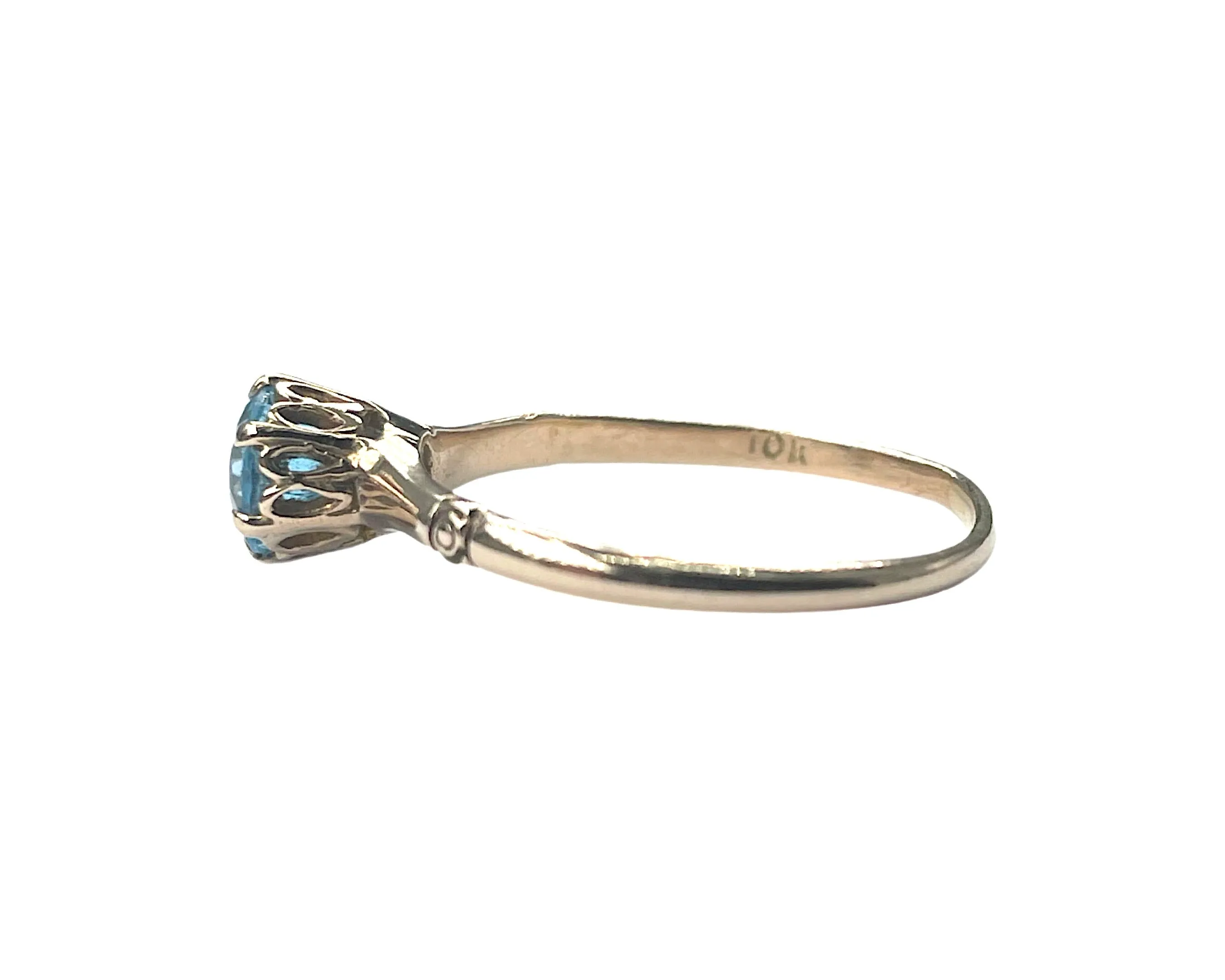 Yellow Gold Blue Topaz Solitaire Ring (Authentic Pre-Owned)