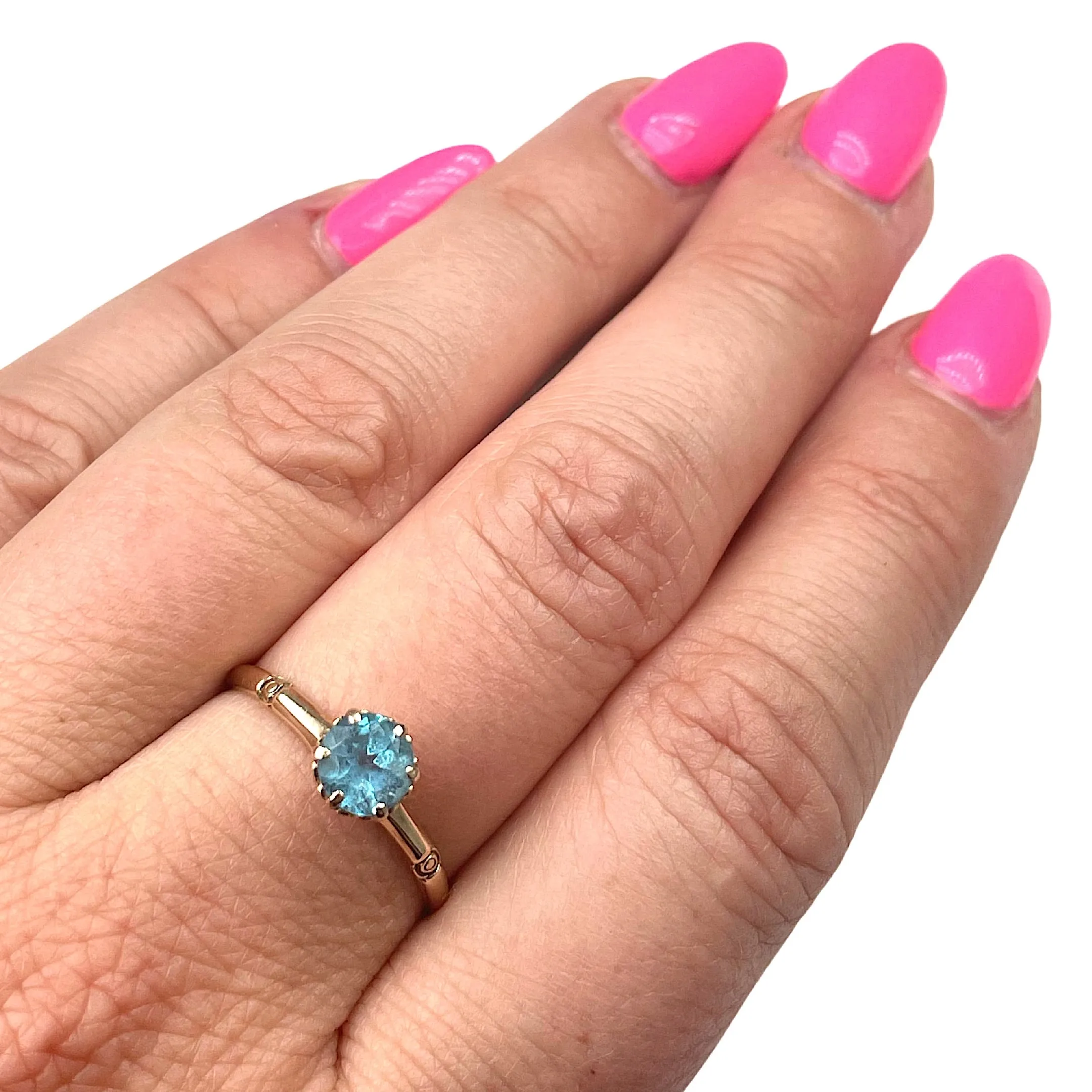 Yellow Gold Blue Topaz Solitaire Ring (Authentic Pre-Owned)